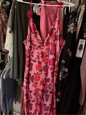 For Love & Lemons Pink Dress with Red Floral Print